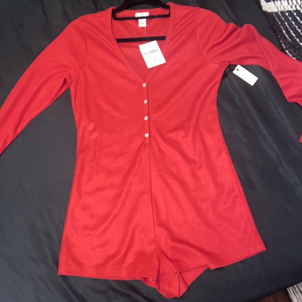 Maroon/rust color waffle knit sleep romper brand new never worn tags on